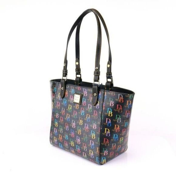 NWT Dooney Bourke Db75 It Zip Top Black Multi Coated Canvas Tote - Picture 1 of 11